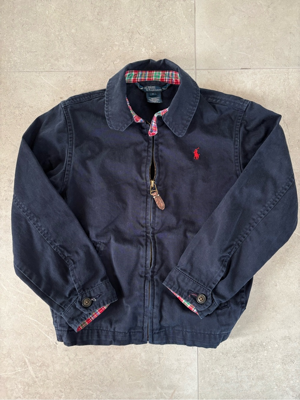 Polo Ralph Lauren Navy Kids Classic Harrington Jacket with plaid detail